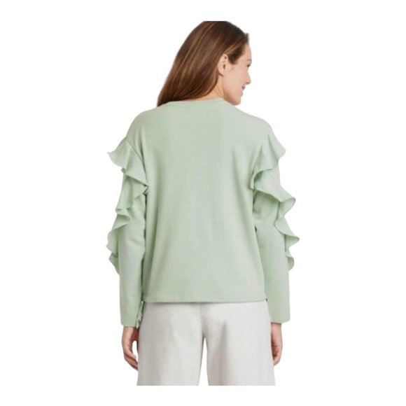 A New Day Medium Green Ruffle Crewneck Sweatshirt NEW WITH TAGS - Picture 2 of 7